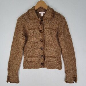 Intuitions Vintage Brown Chunky Knit Button Front Cardigan Sweater Women's Small